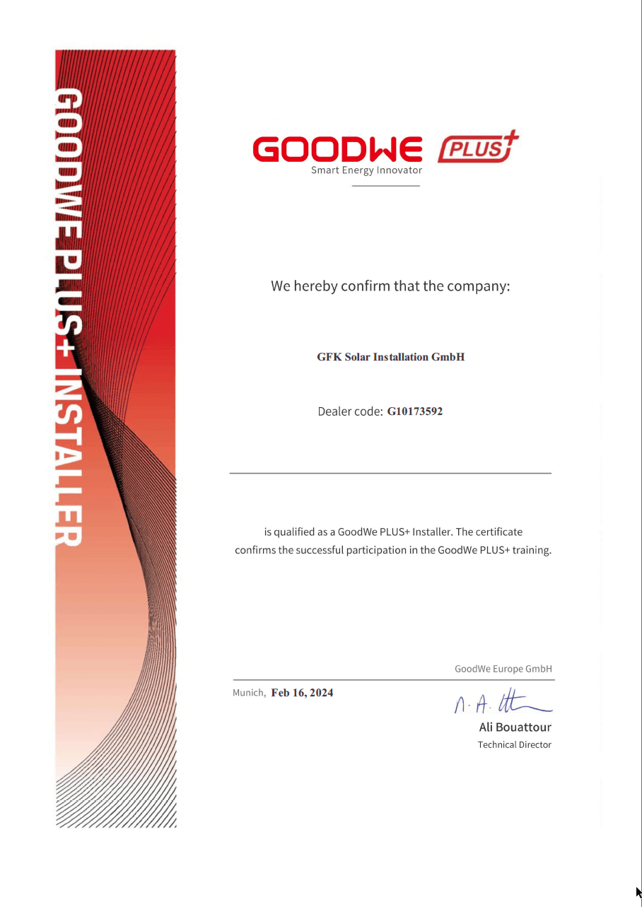 GoodWe Zertifikat — GFK Solar Installation GmbH