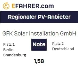 EFAHRER Testsieger — GFK Solar unter den besten Solarbetrieben Deutschlands